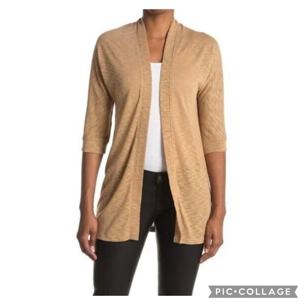 NWT Laundry By Shelli Segal Camel Open Front amarled Cardigan